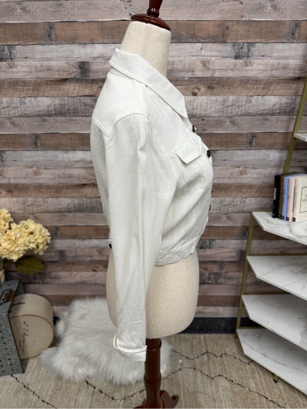 Style Rack White Textured Cropped Jacket S - Picture 4 of 5